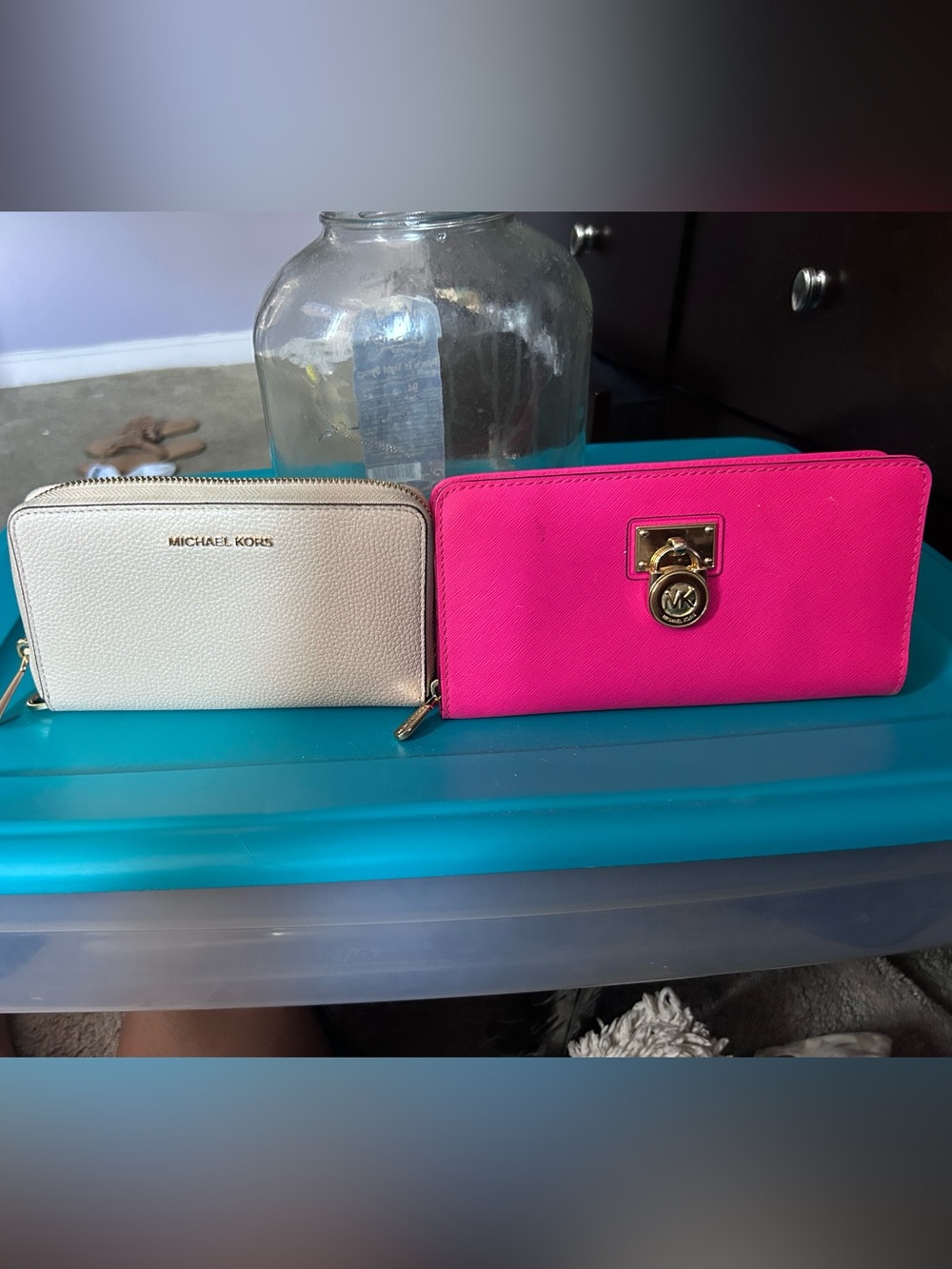 Michael Kors Hot Pink and Cream Saffiano Zip Wallets
